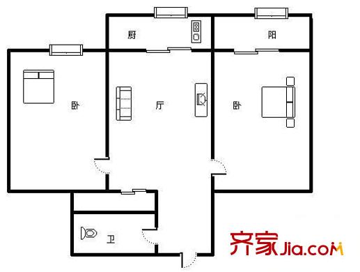 工業(yè)北路單位宿舍 2室 戶型圖
