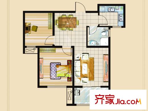 連城水岸二期二期10號樓標(biāo)準(zhǔn)層K戶型 2室2廳1衛(wèi)