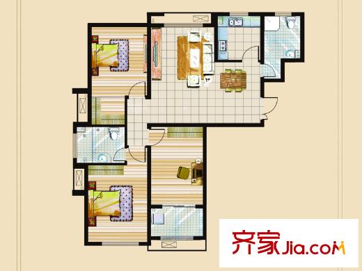 連城水岸二期二期11、12號樓標(biāo)準(zhǔn)層G戶型 3室2廳2衛(wèi)1廚