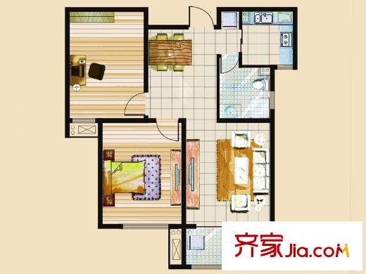 連城水岸二期二期12號樓標(biāo)準(zhǔn)層F戶型 2室2廳1衛(wèi)1廚