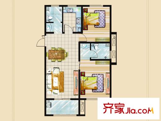 連城水岸二期二期9號樓標(biāo)準(zhǔn)層B戶型 2室2廳2衛(wèi)1廚