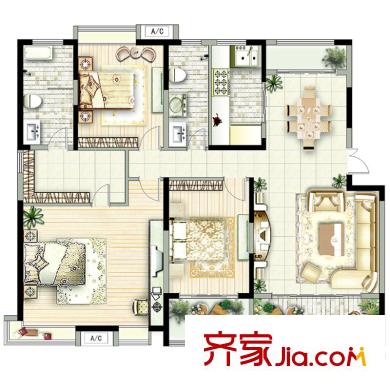 保利大名湖戶型圖3-a戶型 3室2廳2衛(wèi)1廚