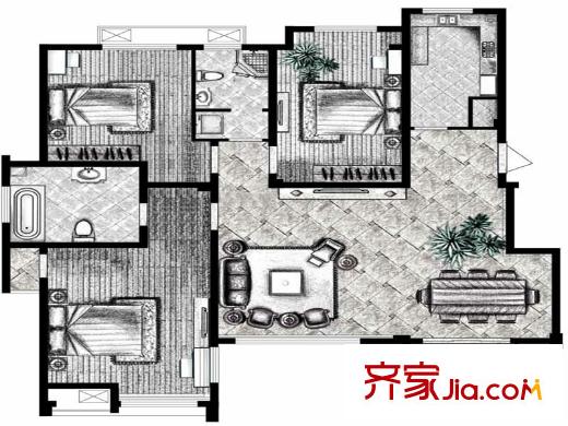 中齊他山戶型圖濱河洋房戶型圖 3室2廳2衛(wèi)