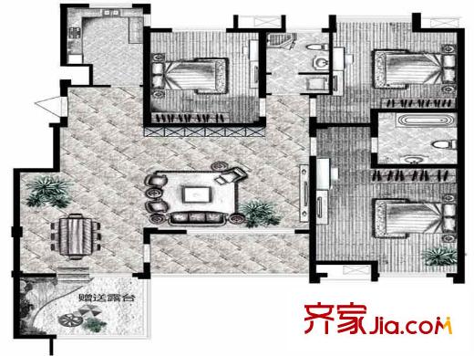 中齊他山戶型圖濱河洋房戶型圖 3室2廳2衛(wèi)