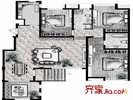 中齊他山戶型圖濱河洋房戶型圖 4室2廳2衛(wèi)