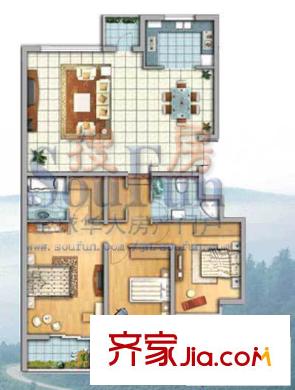 銀豐山莊戶型圖一期4號(hào)樓戶型 3居室 3室2廳2衛(wèi)