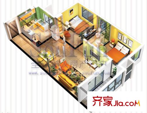 群盛華城戶型圖6#-B戶型 2室2廳1衛(wèi)