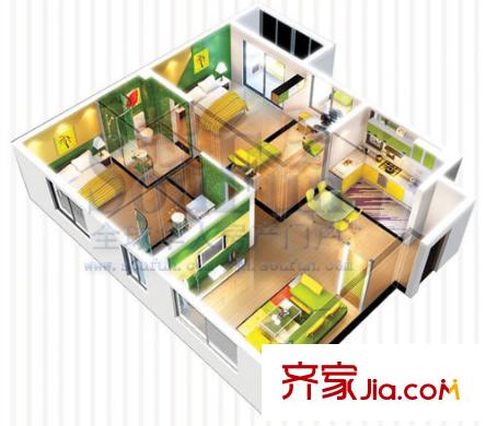 群盛華城戶型圖6#-A戶型 3室2廳2衛(wèi)