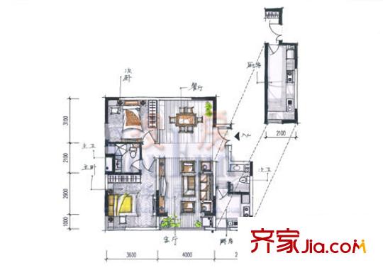 峰景鑒筑戶型圖E棟A戶型 2室2廳2衛(wèi)