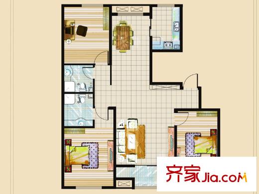 連城水岸二期二期10號(hào)樓標(biāo)準(zhǔn)層C戶(hù)型 3室2廳2衛(wèi)1廚