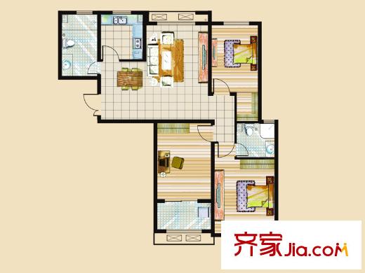 連城水岸二期二期11.12號樓標(biāo)準(zhǔn)層E戶型 3室2廳2衛(wèi)1廚
