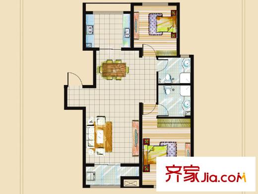 連城水岸二期二期10號樓標(biāo)準(zhǔn)層D戶型 2室2廳2衛(wèi)1廚