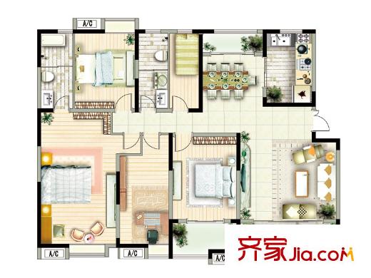 保利大名湖戶型圖5E百變戶型 5室2廳2衛(wèi)1廚