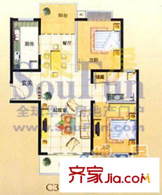 嘉馨現(xiàn)代逸居戶型圖2室2廳1衛(wèi)1廚