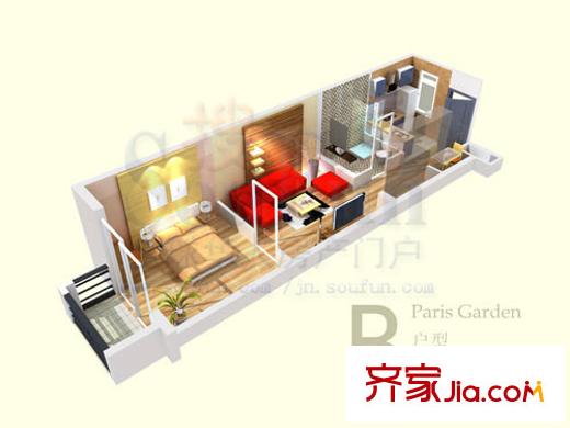 巴黎花園戶(hù)型圖B戶(hù)型 1室1廳1衛(wèi)