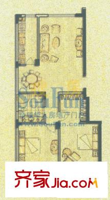 巴黎花園戶(hù)型圖C戶(hù)型 2室2廳1衛(wèi)