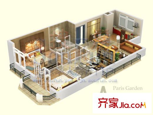 巴黎花園戶(hù)型圖A戶(hù)型 3室2廳2衛(wèi)