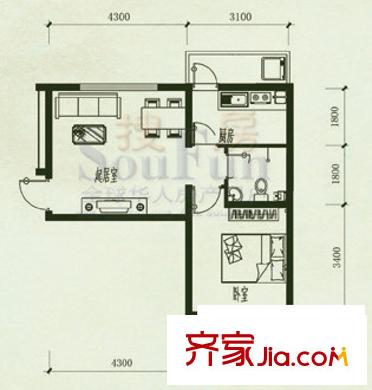 東興寓城花園戶(hù)型圖8-C[已售完] 1室1廳1衛(wèi)