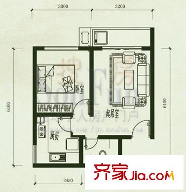 東興寓城花園戶(hù)型圖8-D(已售完) 1室1廳1衛(wèi)