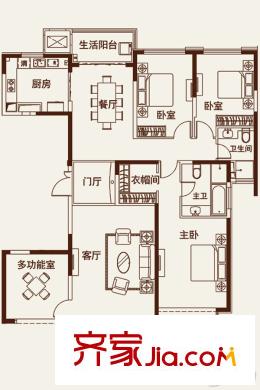 濟南恒大帝景5#樓01戶型 4室2廳2衛(wèi)1廚