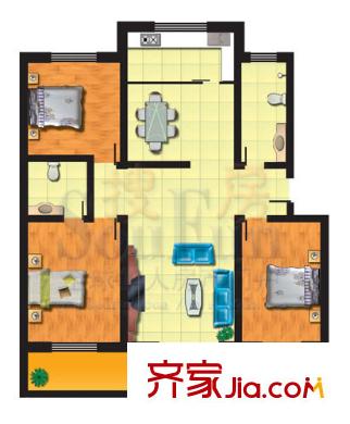 時代新城戶型圖10號樓戶型 3居室 3室2廳2衛(wèi)1廚