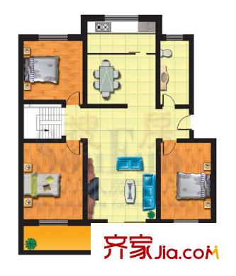 時代新城戶型圖15號樓戶型 3居室 3室2廳1衛(wèi)1廚
