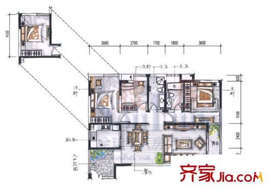 峰景鑒筑戶型圖E棟B戶型 3室2廳2衛(wèi)