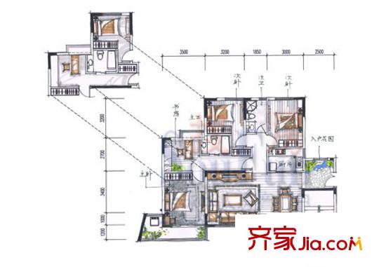 峰景鑒筑戶型圖戶型六 4室2廳2衛(wèi)