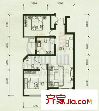 東興寓城花園戶(hù)型圖8-B(已售完) 2室1廳1衛(wèi)