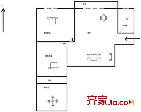 二七南路宿舍 2居室 戶型圖
