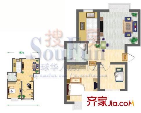 鑫苑城市之家戶型圖B3戶型（已售完） 2室2廳1衛(wèi)