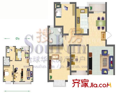 鑫苑城市之家戶型圖C1戶型 3室2廳1衛(wèi)