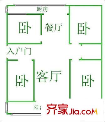 解放路單位宿舍 4室 戶型圖