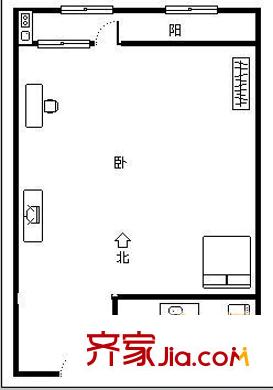 解放路單位宿舍 1室 戶型圖