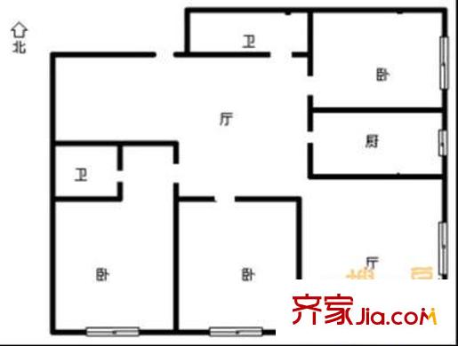 解放路單位宿舍 3室 戶型圖