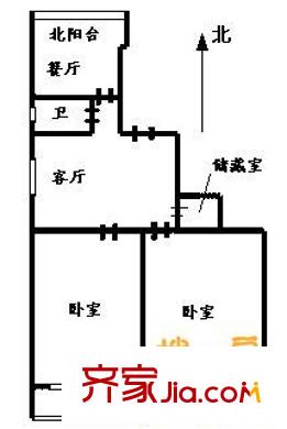 解放路單位宿舍 2室 戶型圖