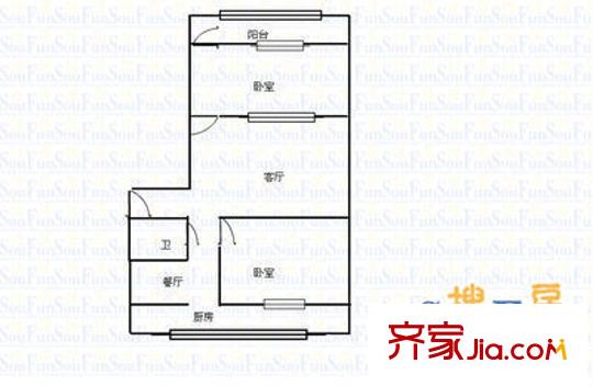 老屯鐵路小區(qū) 2室 戶型圖