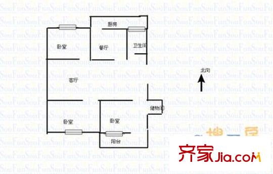 環(huán)山路單位宿舍 3室 戶型圖