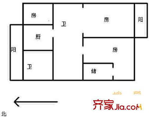 環(huán)山路單位宿舍 2室 戶型圖
