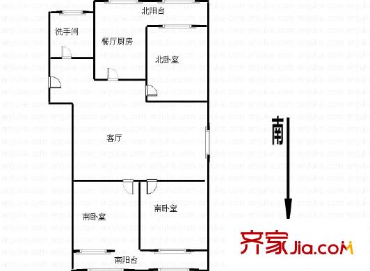 二七南路宿舍3居室 戶型圖