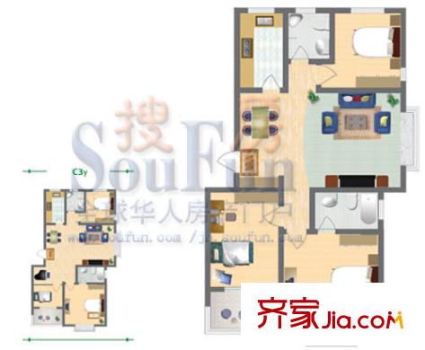 鑫苑城市之家戶型圖C3戶型 3室2廳2衛(wèi)