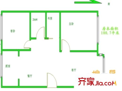 解放路單位宿舍 2室 戶型圖