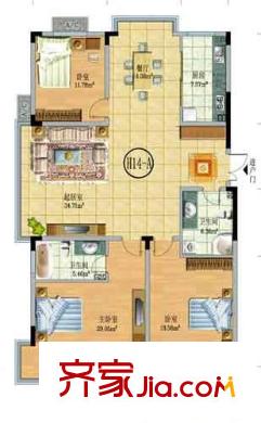 歷山名郡戶型圖H14-A戶型 3室2廳2衛(wèi)1廚