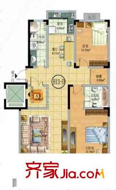 歷山名郡戶型圖H13-D戶型 2室2廳2衛(wèi)1廚