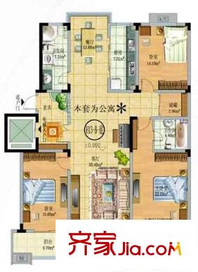 歷山名郡戶型圖H13-B底層戶型 3室2廳2衛(wèi)1廚