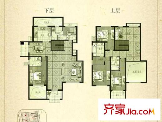 豐奧嘉園戶型圖南區(qū)11、14、17#樓標(biāo)準(zhǔn)層G戶型 5室3廳5衛(wèi)1廚