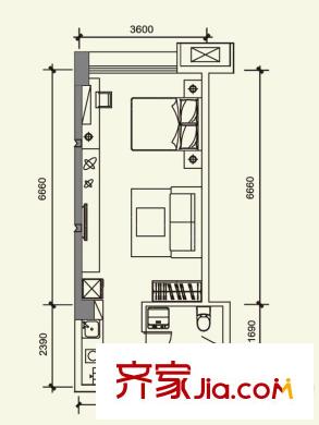 中齐未来城户型图2#公寓户型图 1室1厅1卫1厨