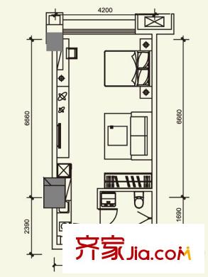 中齊未來(lái)城戶型圖2#公寓戶型圖 1室1廳1衛(wèi)1廚