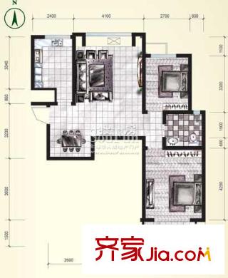 中齊未來(lái)城戶型圖2#D戶型 2室2廳1衛(wèi)