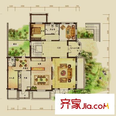 中海奧龍觀邸戶型圖路易城堡-一層平面圖 4室5廳5衛(wèi)1廚